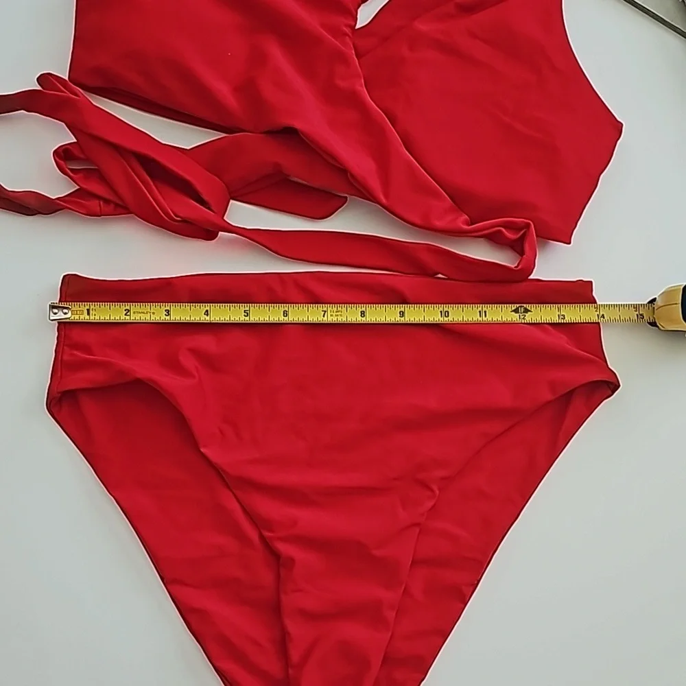 NWOT Red Bikini Wrap One Shoulder Top Highwaisted bottom Size Medium - Picture 8 of 9